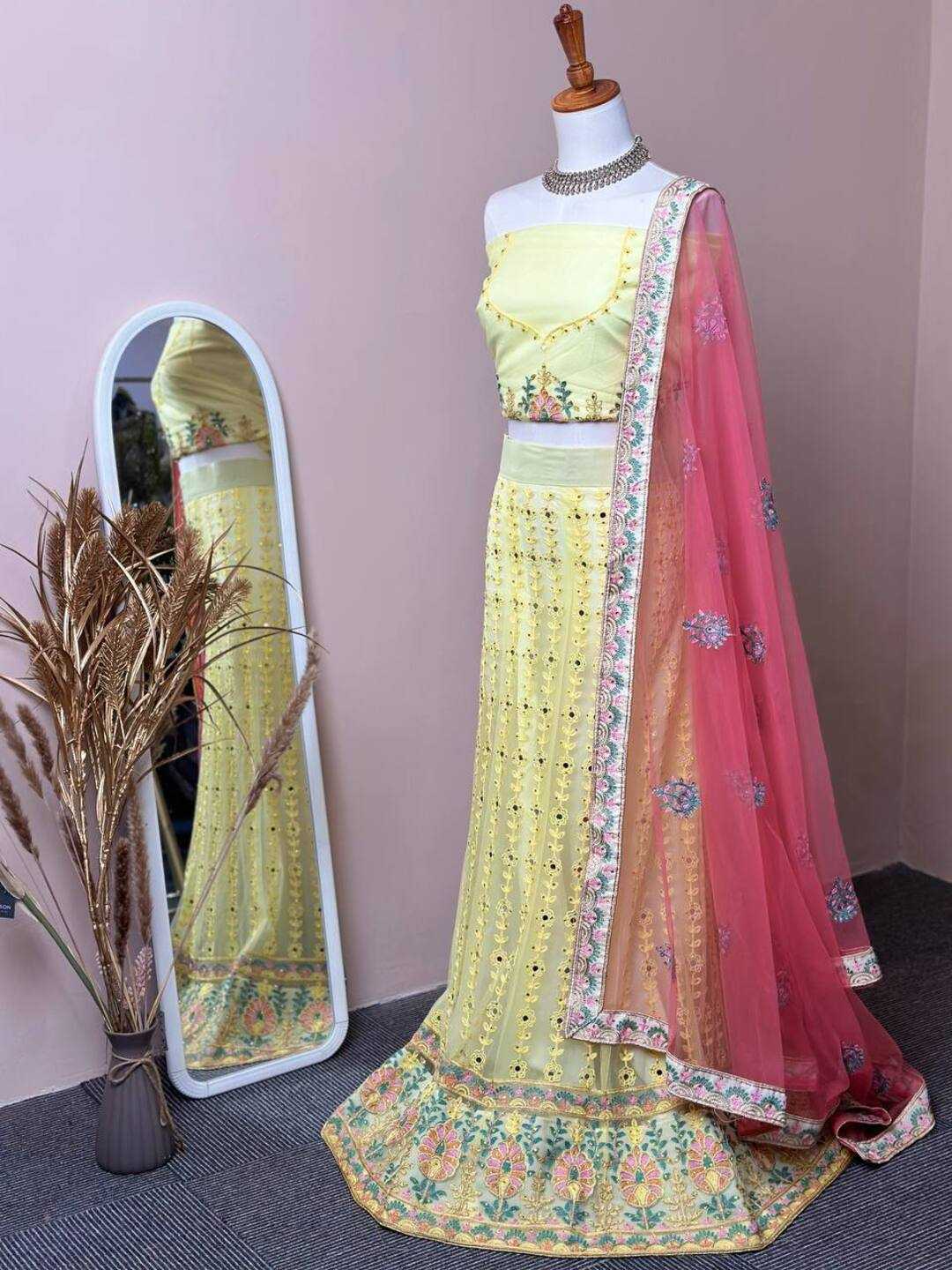 Pastel Yellow Lehenga — LivFashions